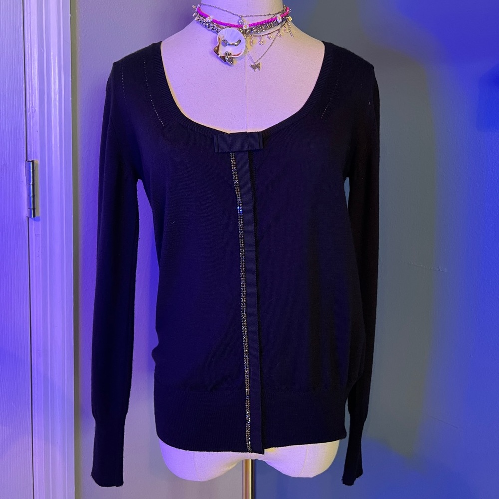 Luxury knit cardigan Merino/cashmere with silk ribbon and Swarovski crystals